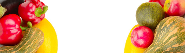 广泛拼贴的新鲜水果和蔬菜布局孤立在白色。放置你的文本。图片下载