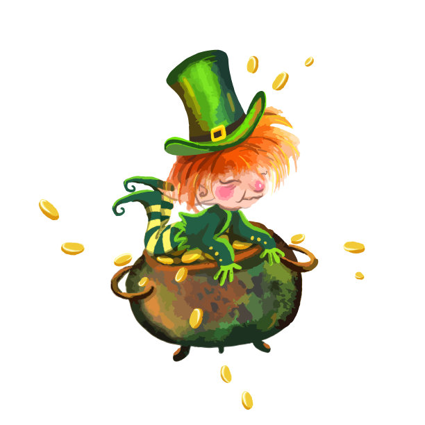 圣帕特里克节的小妖精拿着一罐金子图片下载