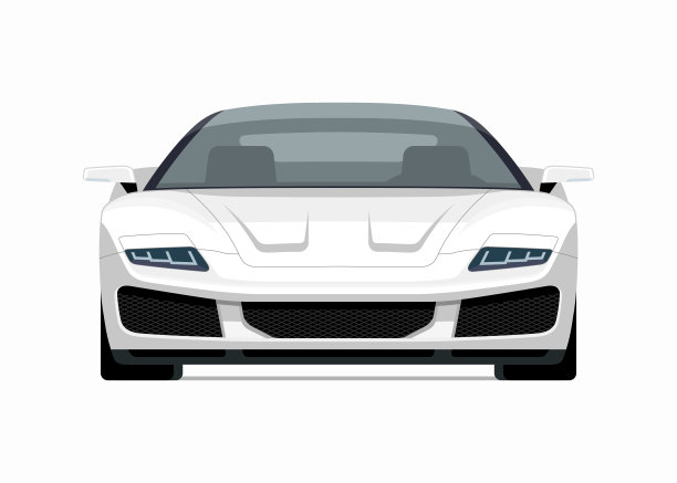 现代跑车模型。前视图的运动轿跑车孤立在白色背景。向量白色跑车模板的品牌，广告，图标放置。简单的编辑。图片下载