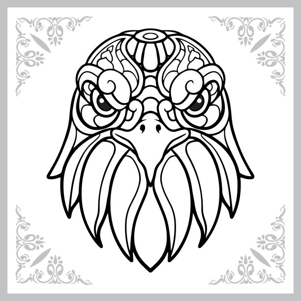 可爱的老鹰卡通涂鸦艺术。孤立在白色背景。图片下载