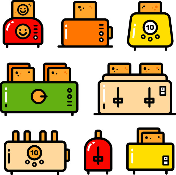 烤面包机颜色图标设置高级象形图图片下载