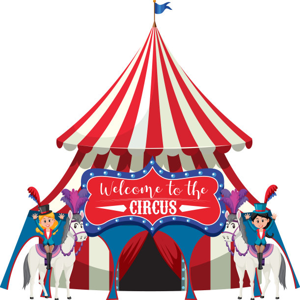 白色背景的马戏团圆顶和横幅图片下载