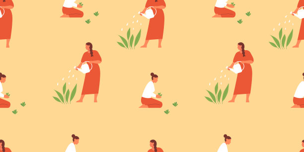 无缝图案与人园艺。图片下载