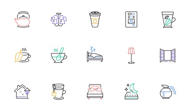 咖啡壶，茶和薄荷叶线图标的网站，打印。为设计。向量图片下载