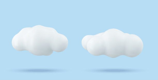 蓝色背景上孤立的白色矢量云。蓝色的天空中松软的云的软圆形图标。图片下载