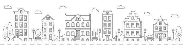 邻里线艺术城市景观，城镇街道住宅图片下载