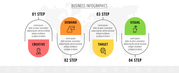 矢量4步线信息图表标签与图标和正方形。现代时间表概念的图表，水平，网页，图表，横幅，演示，业务，图表，流程图图片下载