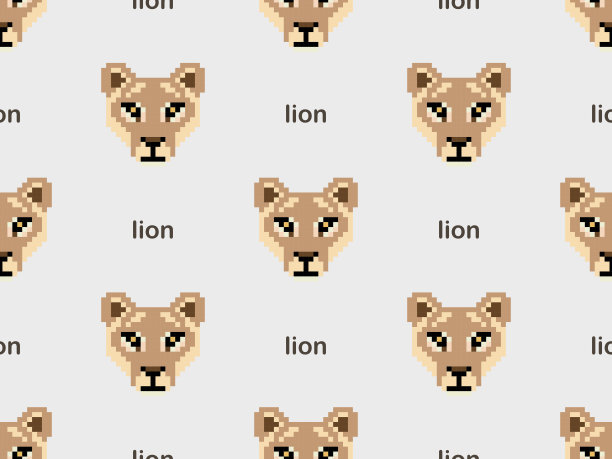 灰色背景上的狮子卡通人物无缝图案。图片下载