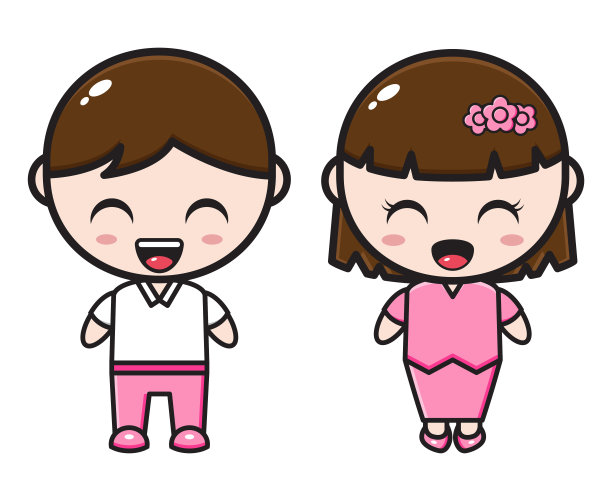 可爱的卡通情侣插图穿着粉红色的休闲服装图片下载