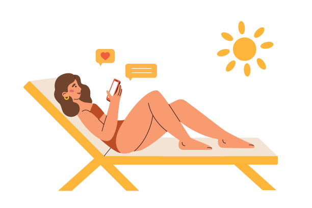漂亮的女孩躺在躺椅上，晒日光浴，做按摩。图片下载