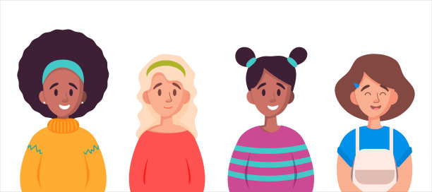 向量集的女孩头像设计。股票插图图片下载