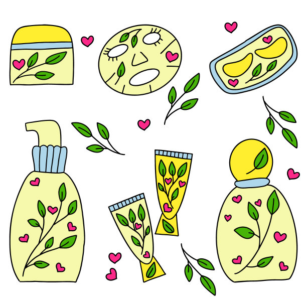 矢量集合的化妆品在涂鸦插图风格。图片下载