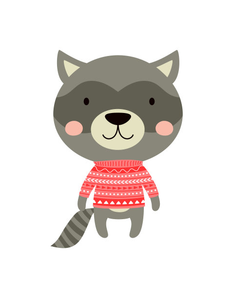 可爱的浣熊毛衣孤立的卡通动物图片下载