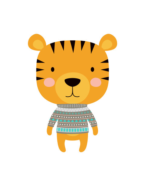 可爱的老虎在毛衣孤立的卡通动物图片下载