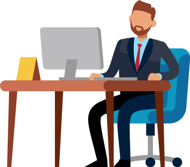 商人坐在办公桌前工作图片下载