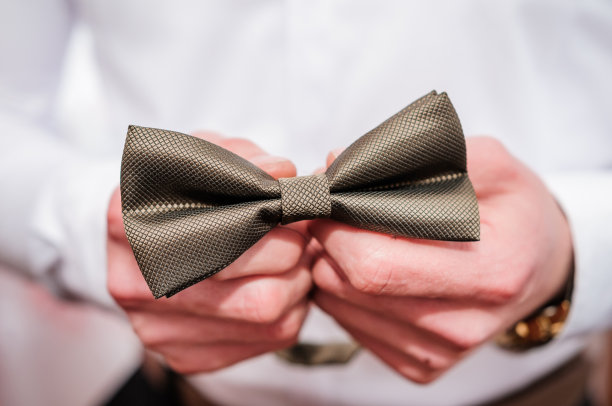 新郎手中的棕色领结图片下载