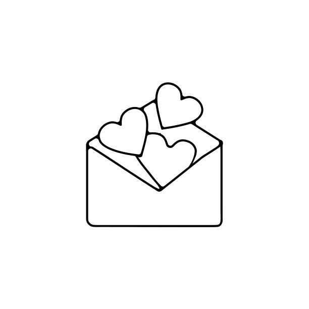 信封用爱心细线图标爱的信息图片下载