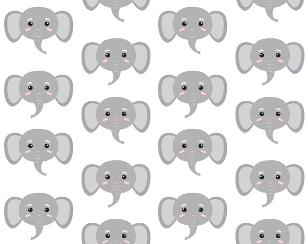 矢量无缝模式的平手绘制大象的脸头部图片下载