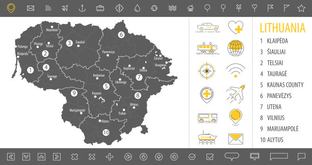 立陶宛灰色国家的详细单色地图图片下载