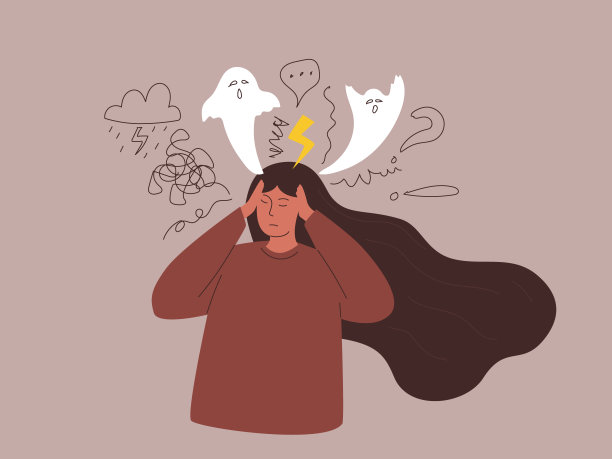 焦虑的女孩摸着周围的脑袋思考。心理障碍、挫折图片下载