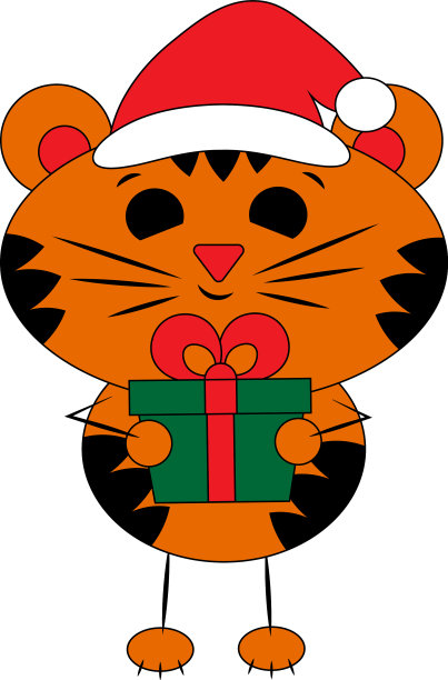 可爱的卡通老虎与礼品盒画图片下载