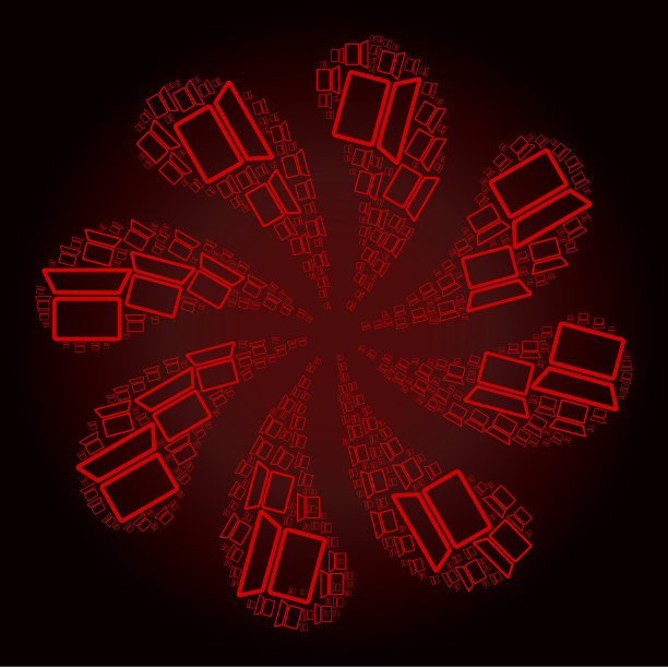 红色笔记本电脑图标卷花图片下载