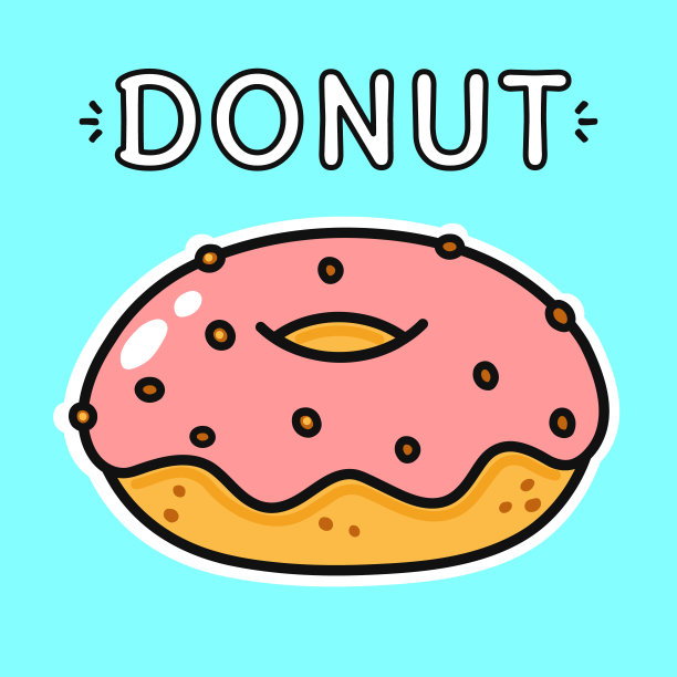 有趣的甜甜圈。矢量手绘涂鸦风格的卡通人物插图图标设计。可爱的甜甜圈图片下载