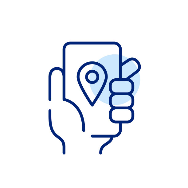 手拿着智能手机和地图位置指针。像素完美，可编辑的笔画线艺术图标图片下载