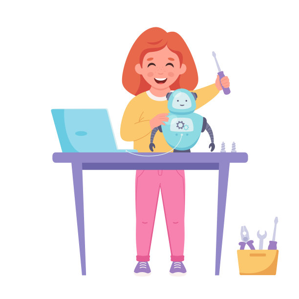 小女孩正在制作机器人机器人图片下载