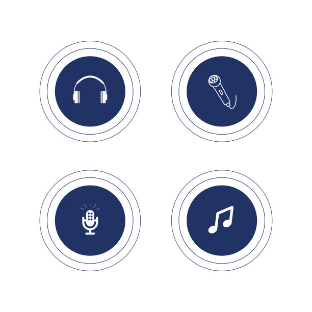 一套音乐或声音图标。标志时髦的蓝色风格。多媒体象形图孤立在白色背景。图片下载