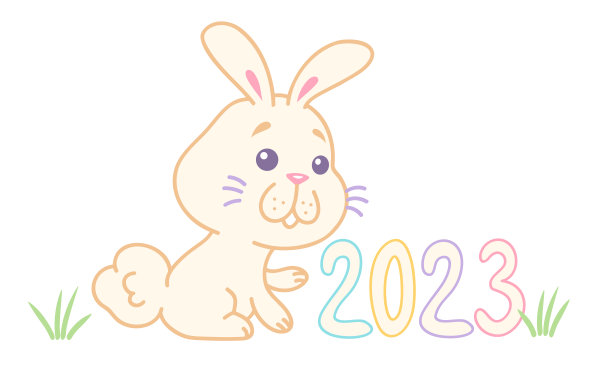 2023年的卡哇伊风格的兔子矢量图。图片下载