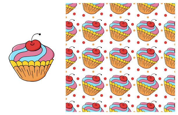 小蛋糕松饼套装元素和无缝图案图片下载