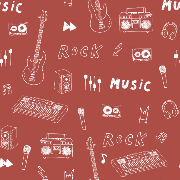 摇滚乐矢量无缝模式图片下载