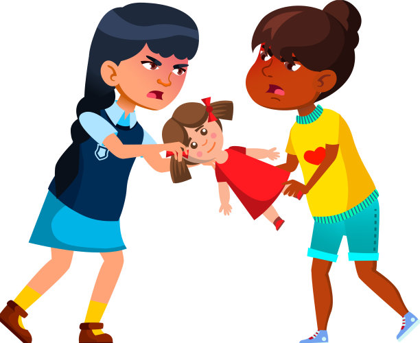 女学生为娃娃打架和争吵图片下载