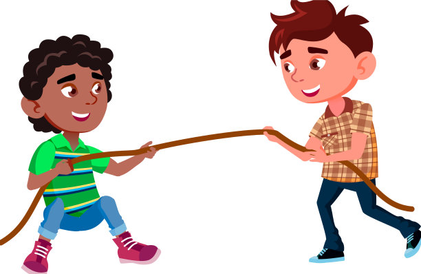 小学生在比赛游戏中拉绳子图片下载