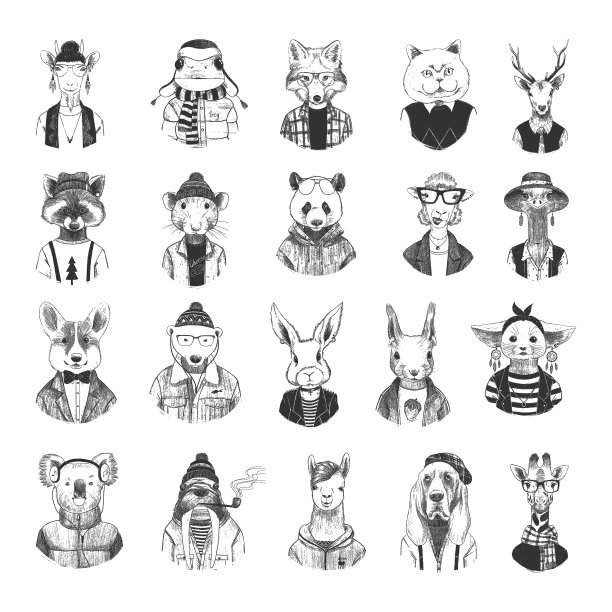 有趣的动物在艺术墨水风格图片下载