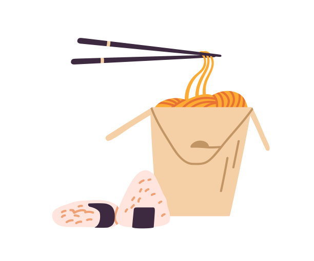 装在硬纸盒里的亚洲炒锅面图片下载