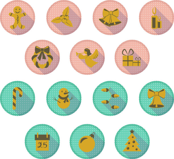 圆形孤立的圣诞节平面图标包画图片下载