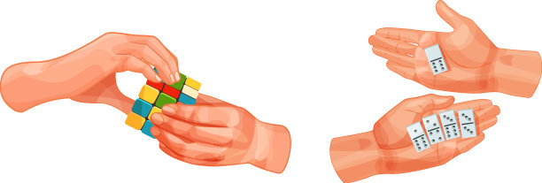 人手拿着多米诺骨牌和魔方套装图片下载