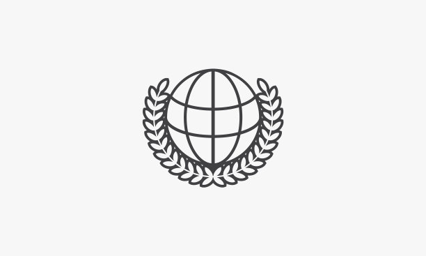 白色背景上带有月桂花环的地球线条图标图片下载
