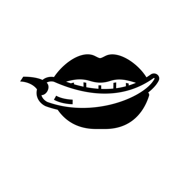 性感的嘴唇，张大的嘴巴里放着辣椒图片下载