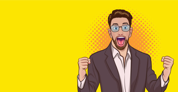 戴着眼镜的年轻商人惊讶地举起了手图片下载