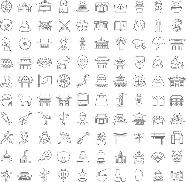 一套线性图标的日本图片下载