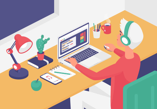 戴着耳机在家里工作的人图片下载