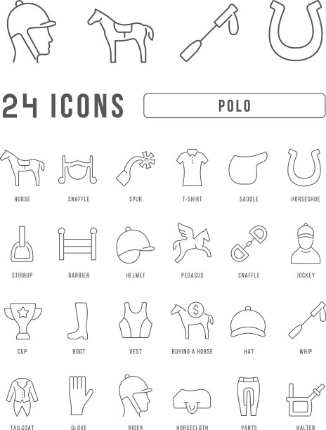 一套线性图标的马球图片下载