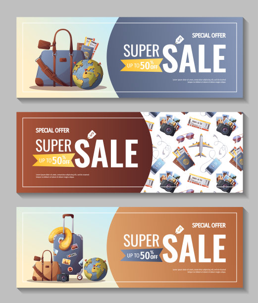 套横幅旅游，旅游，冒险，旅程。图片下载