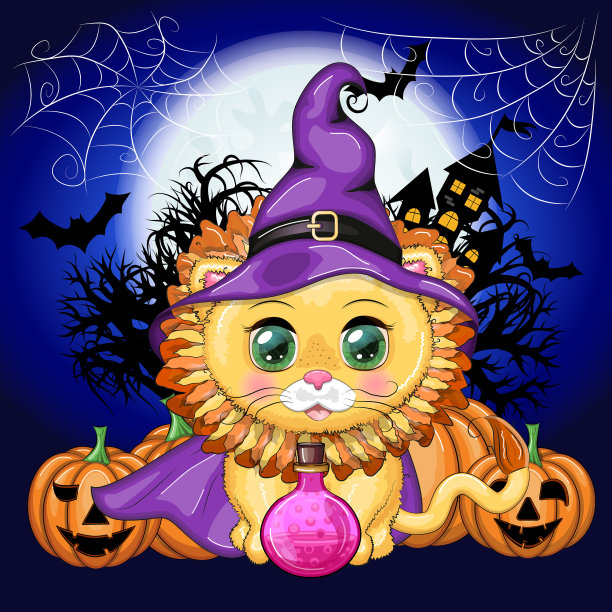 可爱的卡通里的狮子座有一双美丽的橙色眼睛图片下载