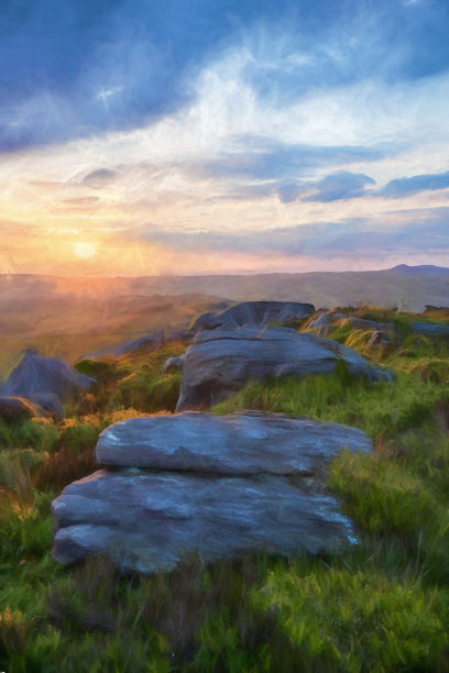 山顶区国家公园日落时分的蟑螂数码海报。图片下载