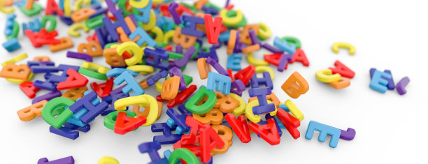 简单的背景字母。白色背景塑料字母。彩虹的颜色。三维演示图片下载