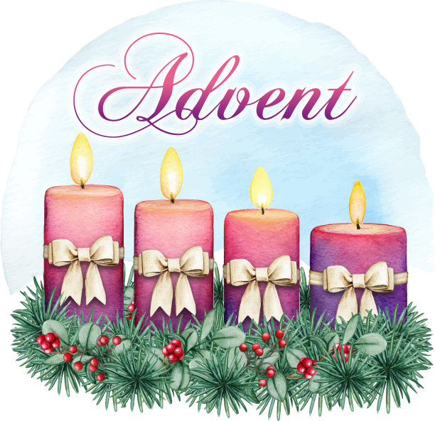 水彩紫色降临蜡烛与弓和图片下载